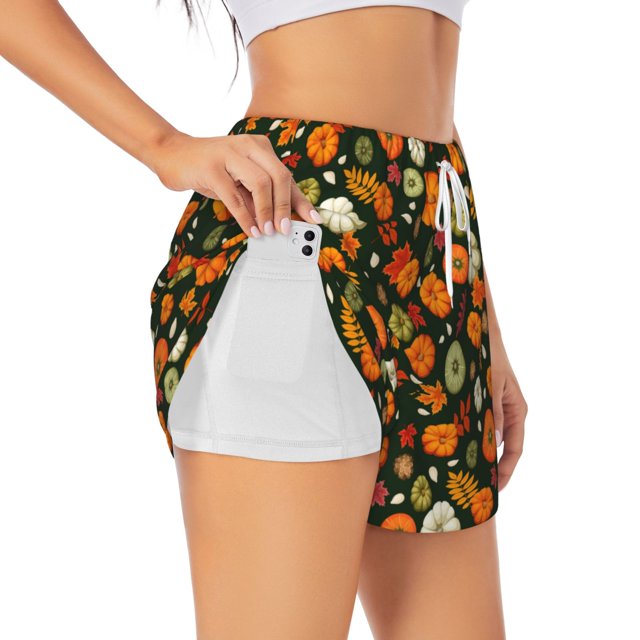 Balery Harvest Pumpkins Pantalones cortos deportivos para mujer con forro y dos bolsillos, elásticos, para entrenamiento, gimnasio, yoga-Small