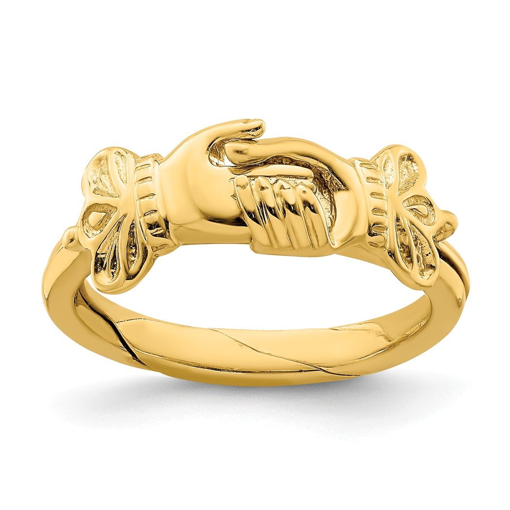 JewelryWeb - 14k Gold Claddagh Ring With Connecting Hands (2 Size 7 ...