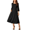 thumbnail image 2 of Vestido midi casual elegante de cuello redondo con campana de 3/4 y cintura ajustable con bolsillos de INSPIRE CHIC, 2 of 5