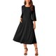 thumbnail image 2 of Vestido midi casual elegante de cuello redondo con campana de 3/4 y cintura ajustable con bolsillos de INSPIRE CHIC, 2 of 5