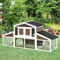 thumbnail image 2 of PawHut 88.5" Wooden Rabbit Hutch Bunny Hutch Guinea Pig House with Removable Tray, Double Ramp and Weatherproof Asphalt Roof for Outdoor, Brown, 2 of 9