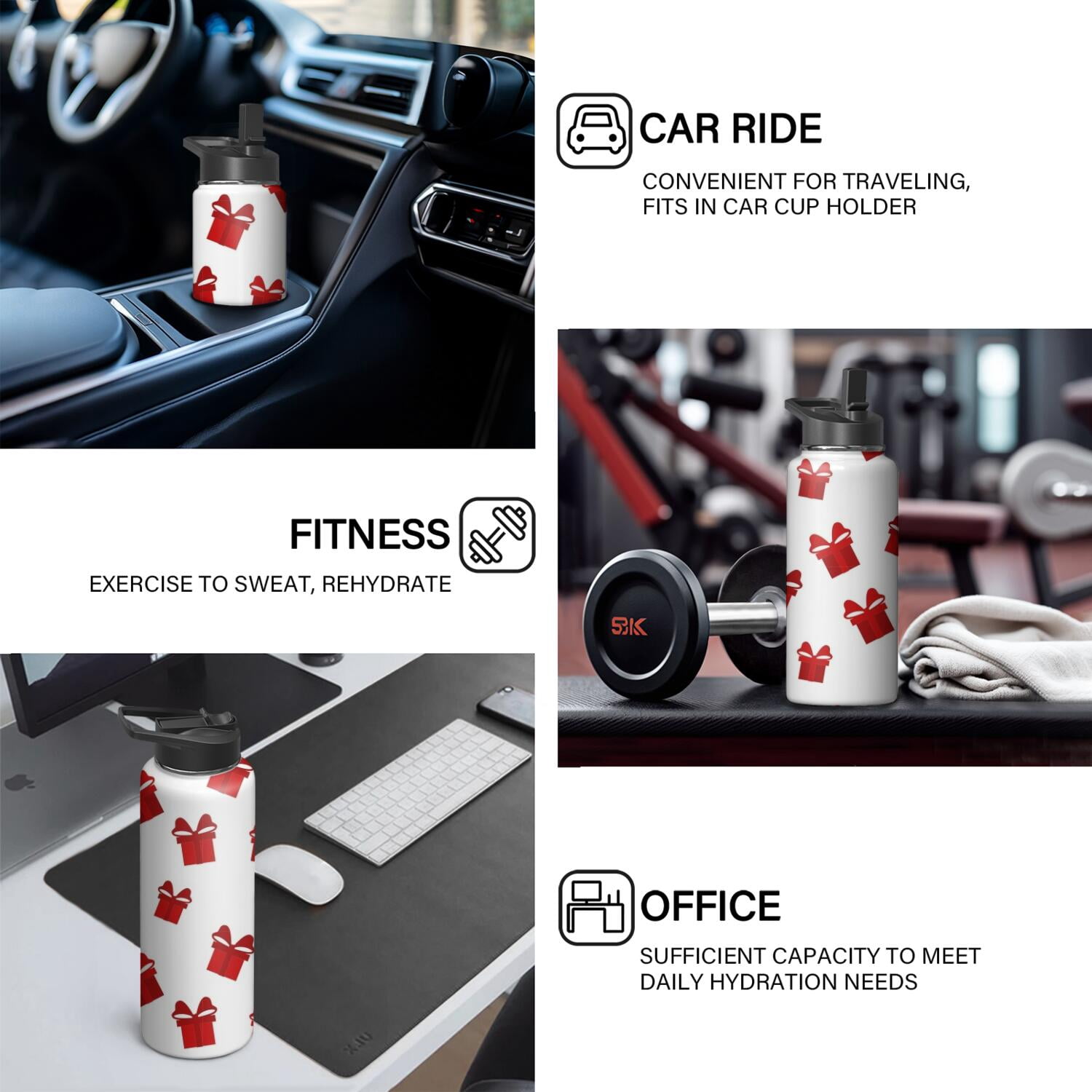 Christmas 18 oz Insulated Stainless Steel Water Bottle with Straw & Cleaning Brush , Leakproof, BPA-Free, 304 Stainless Steel, Wide Mouth, Travel Mug for Car, Gym, Office