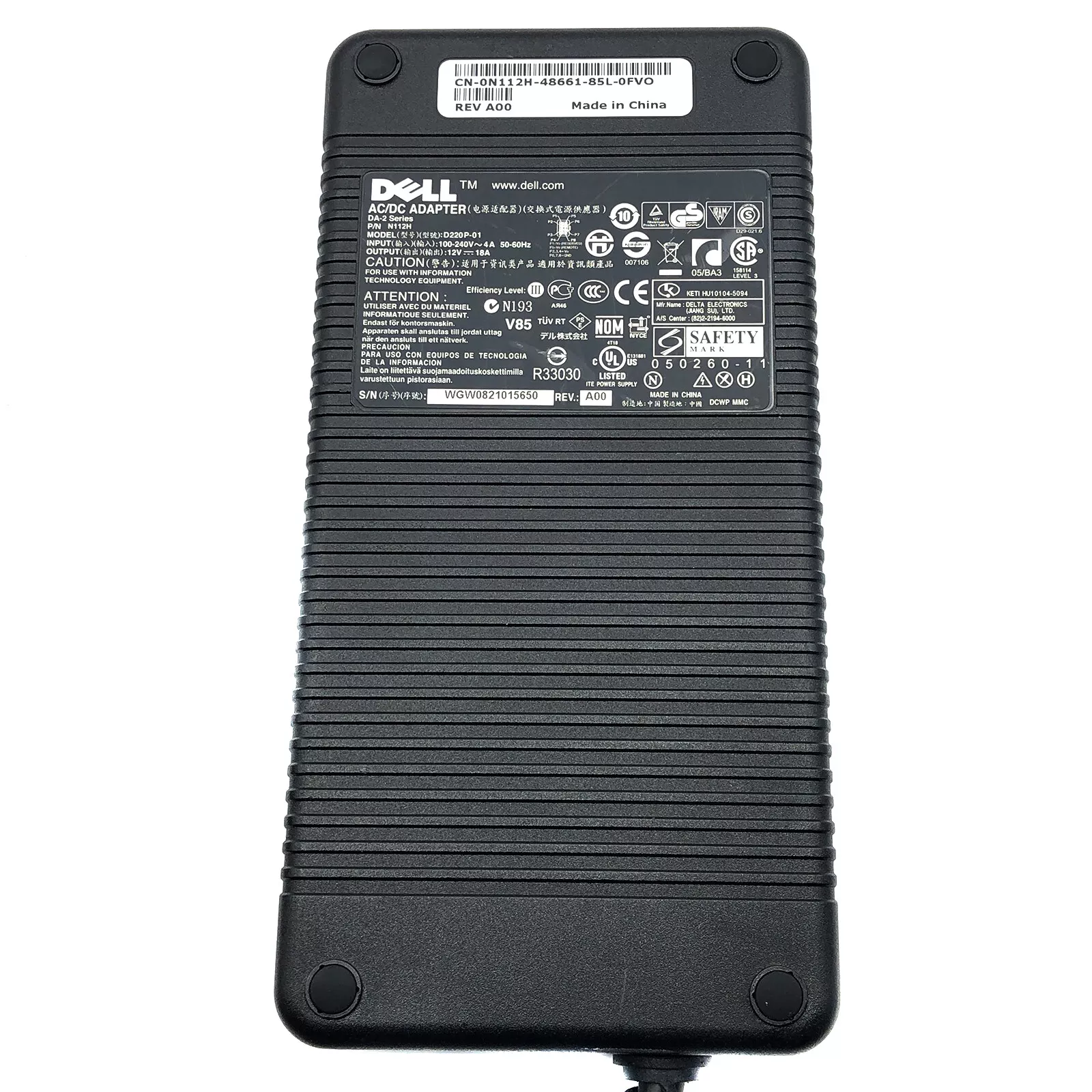 Pre-Owned Genuine Dell D220P-01 AC Power Supply Power Adapter 12V 18A 8-Pin Laptop No Cord