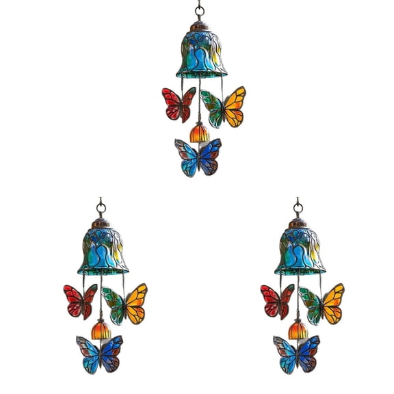 ​​GiLiling Stained Glass Butterfly Wind Chime Ornament​​ | Melodic Outdoor/Indoor Hanging Decor with Prismatic Reflections for Patio, Garden, and Nature-Inspired Spaces