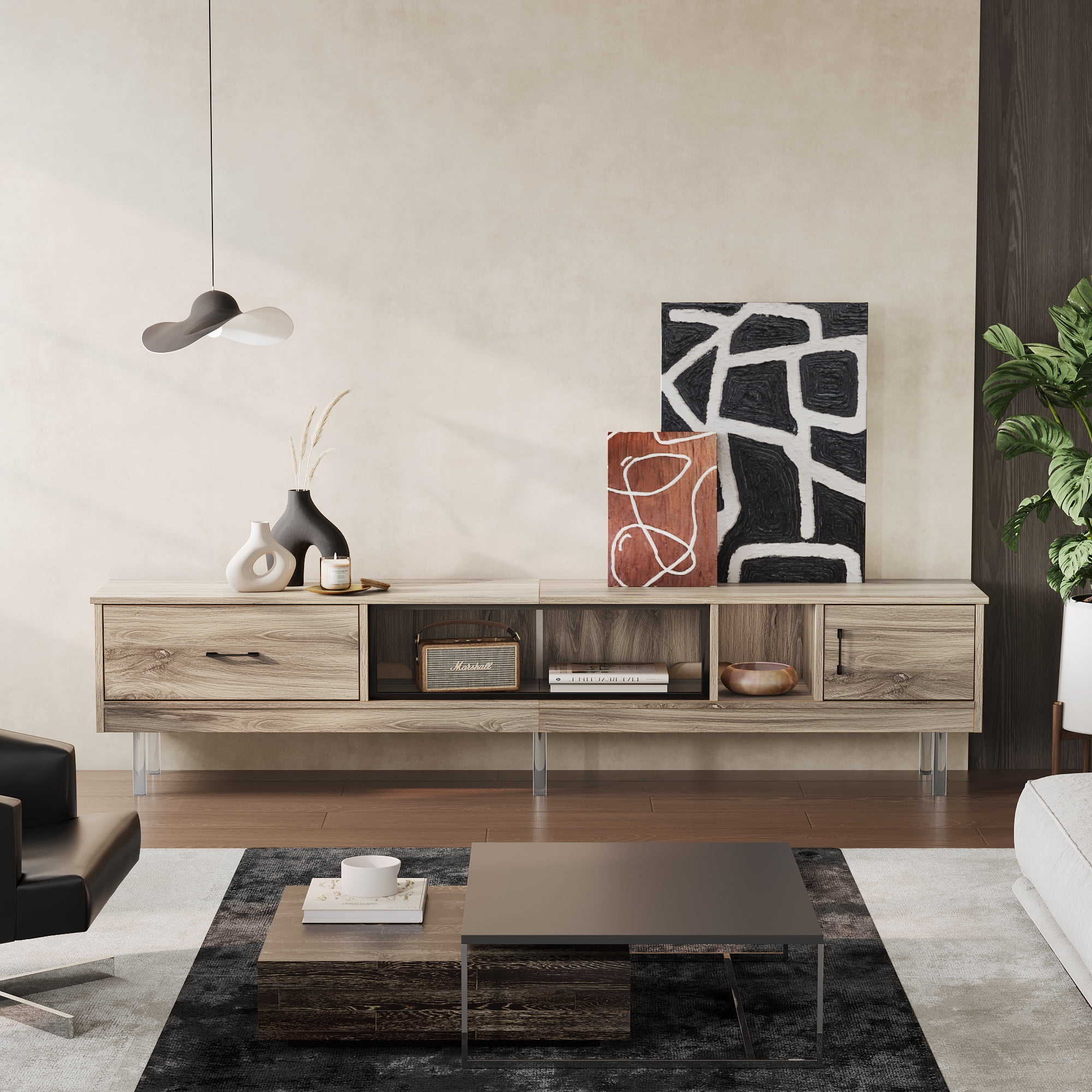 Bestier Floating TV Stand for TVs up to 90" LED Entertainment Center for Living Room, Pinewood