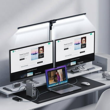 CAALOGT LED Desk Lamp, Dual Head 3-Light with Remote Control and Stepless Dimming