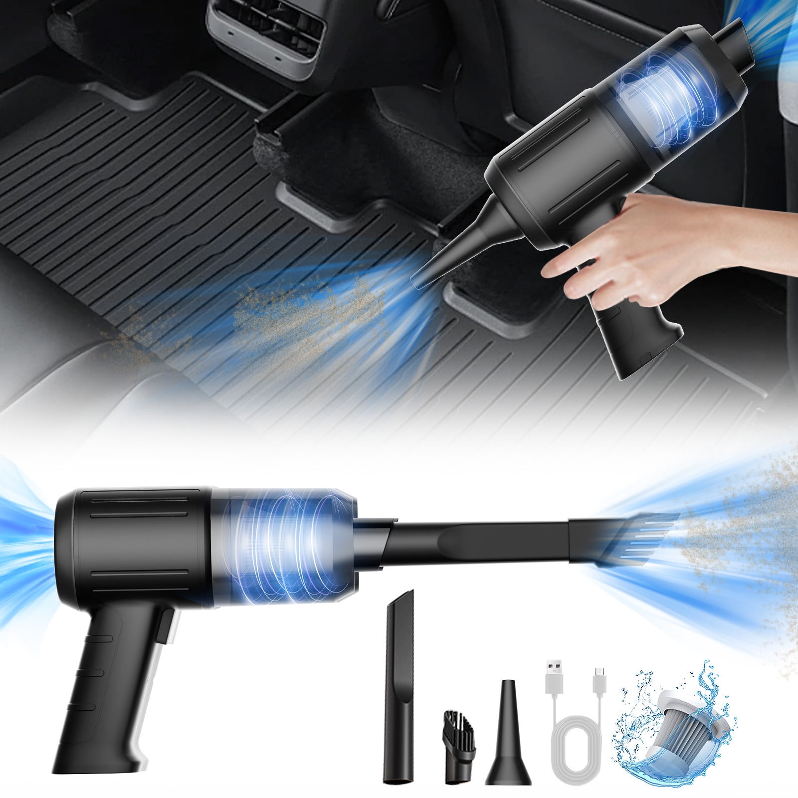 Compressed Air Vacuum,4 in 1 Air Duster Computer Mini Vacuum Cleaner, 160000RPM Brushless Motor Cordless Handheld Vacuum, Newest Generation Canned Air Spray Portable Car Vacuum Keyboard Cleaner