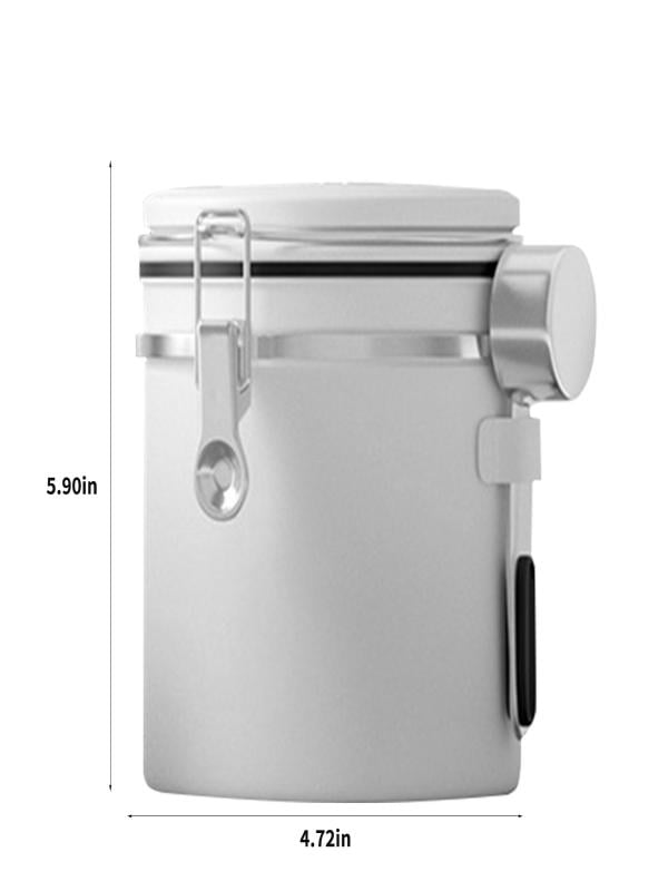 Hwuxmo Coffee Canister, Airtight Stainless Steel Kitchen Food Storage Container With Date And Scoop For Grounds Coffee,Beans, Tea, Flour, Cereal, Sugar(1.5L) White