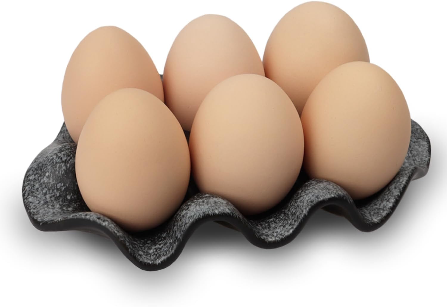 ABCISI 6 Cups ceramic egg holder, Decorative Serving Egg Stand, Holds Half Dozen Eggs for Fridge & kitchen Countertop Display (black)