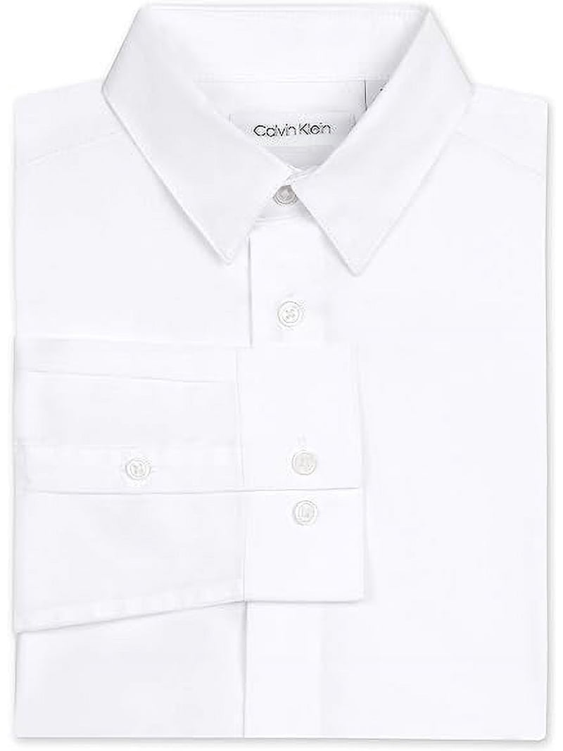 Calvin Klein WHITE Boys' Long Sleeve Sateen Dress Shirt, US 16 - Walmart.com