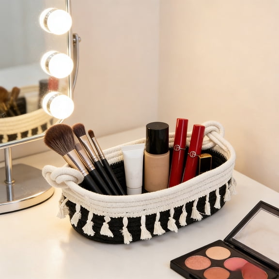 Small Macrame Boho Bathroom Decor Basket for Gifts,Cosmetics Desk Storage Baskets Storage Decorative Gift Baby Shower Nursery,For Bathrooms Tables And Counters Room