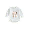 thumbnail image 2 of Infant Baby New Year Jumpsuit 3M 6M 12M 18M Letter Print Round Neck Long Sleeve Sweatshir Romper Toddler Clothes, 2 of 10