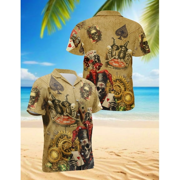 Gambling Hawaiian Shirt for Men, Button Down Summer Beach Short Sleeve, Sizes S-5XL