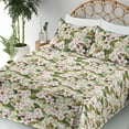 thumbnail image 3 of Ambesonne Cherry Blossom Fitted & Flat Sheet with Shams 4 Pcs Set, Asian Flowers Spring, Full, Pale Pink Jade Green, 3 of 5