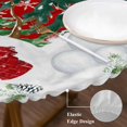 thumbnail image 3 of Red Christmas Round Tablecloth, Fitted Table Cover with Elastic for 55"-60" Round Tables, Xmas Trees Snowman Elk Snowflake Table Cloth Outdoor Indoor Dinning Party Waterproof Tablecloths, 3 of 7