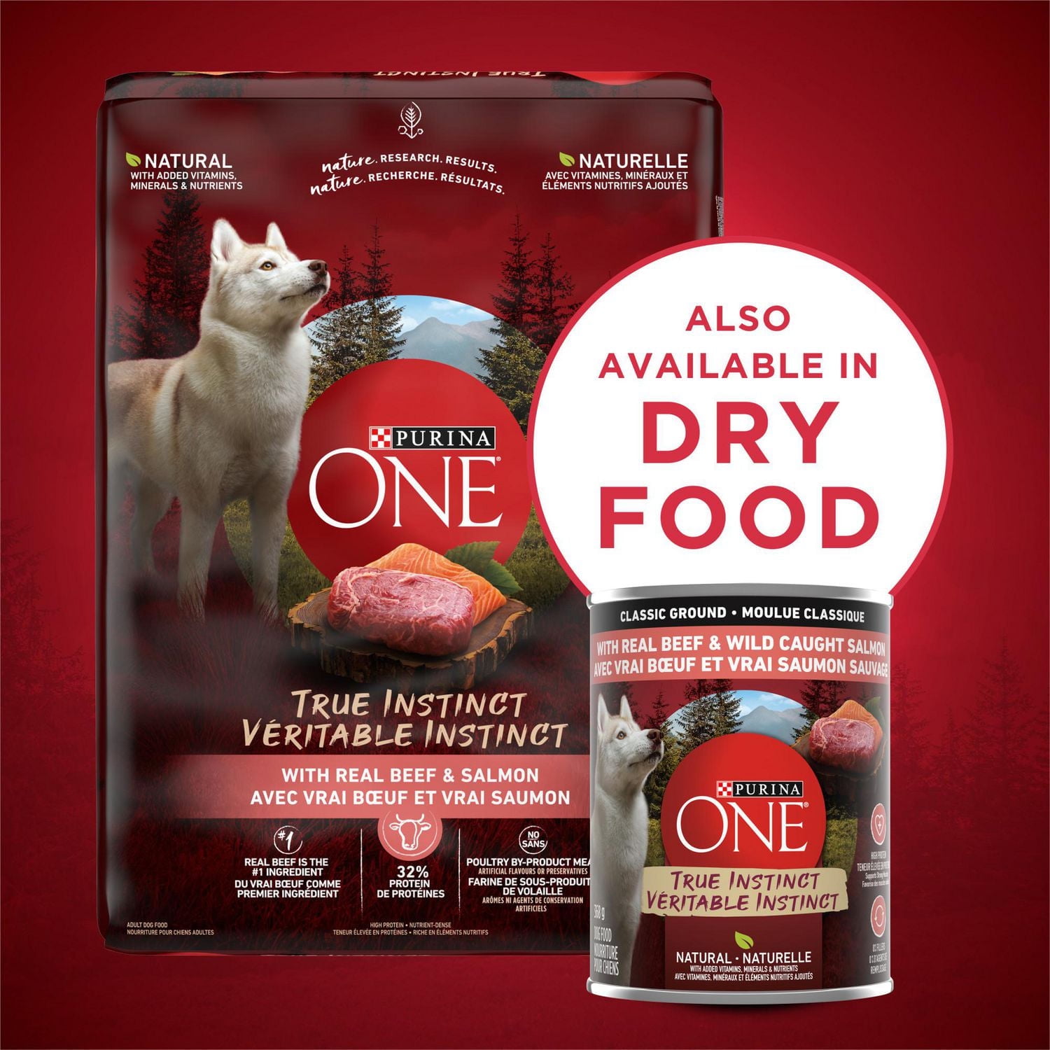 Purina ONE True Instinct Classic Ground Beef & Wild-Caught Salmon, Wet Dog Food 368 g, 368 g