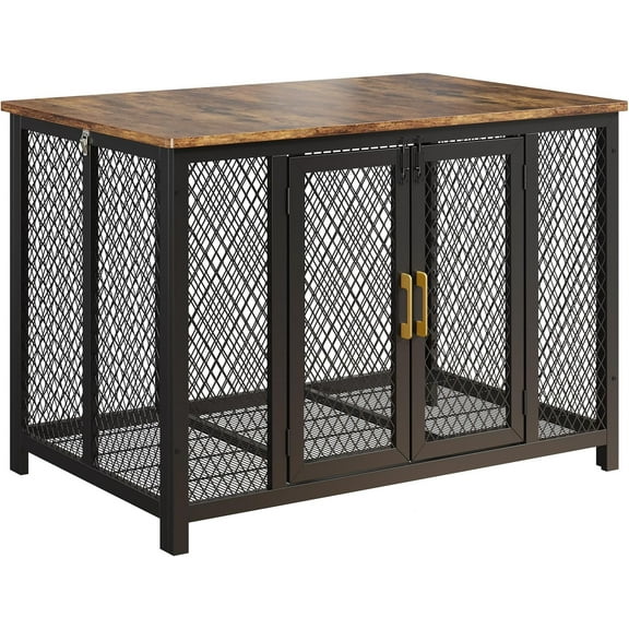 Rugerasy 48 Inch Large Dog Crate Kennel Cage for Large Dogs,Heavy Duty Wooden Metal Crates Indoor Kennels with Openable Top Panel,for Small to Medium Big Pet,Black