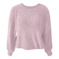 thumbnail image 3 of DuoJiaJ Women's New Fall/Winter Solid Color Casual Round Neck Sleeve Knit Sweater Trendy Fall Fashion Women Pink L, 3 of 3