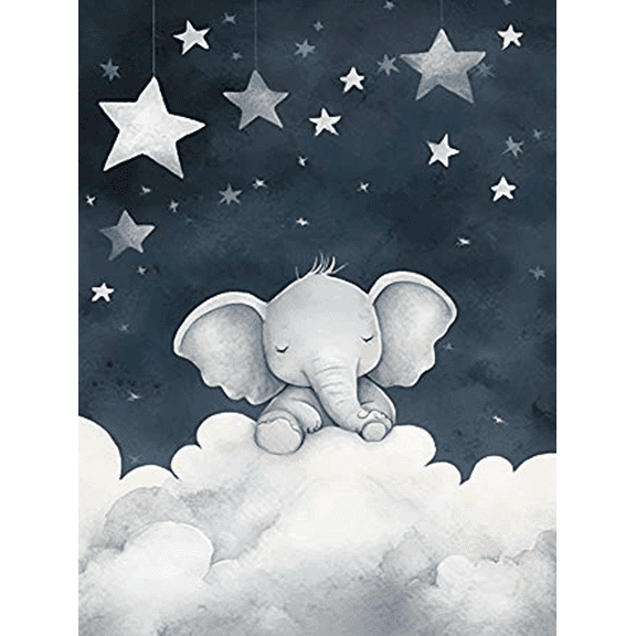 Cute Elephant on Clouds and Stars Canvas Print/Wall Art， Perfect for Nursery， Bedroom， Living Room， Kids Room， and Playroom Decoration.