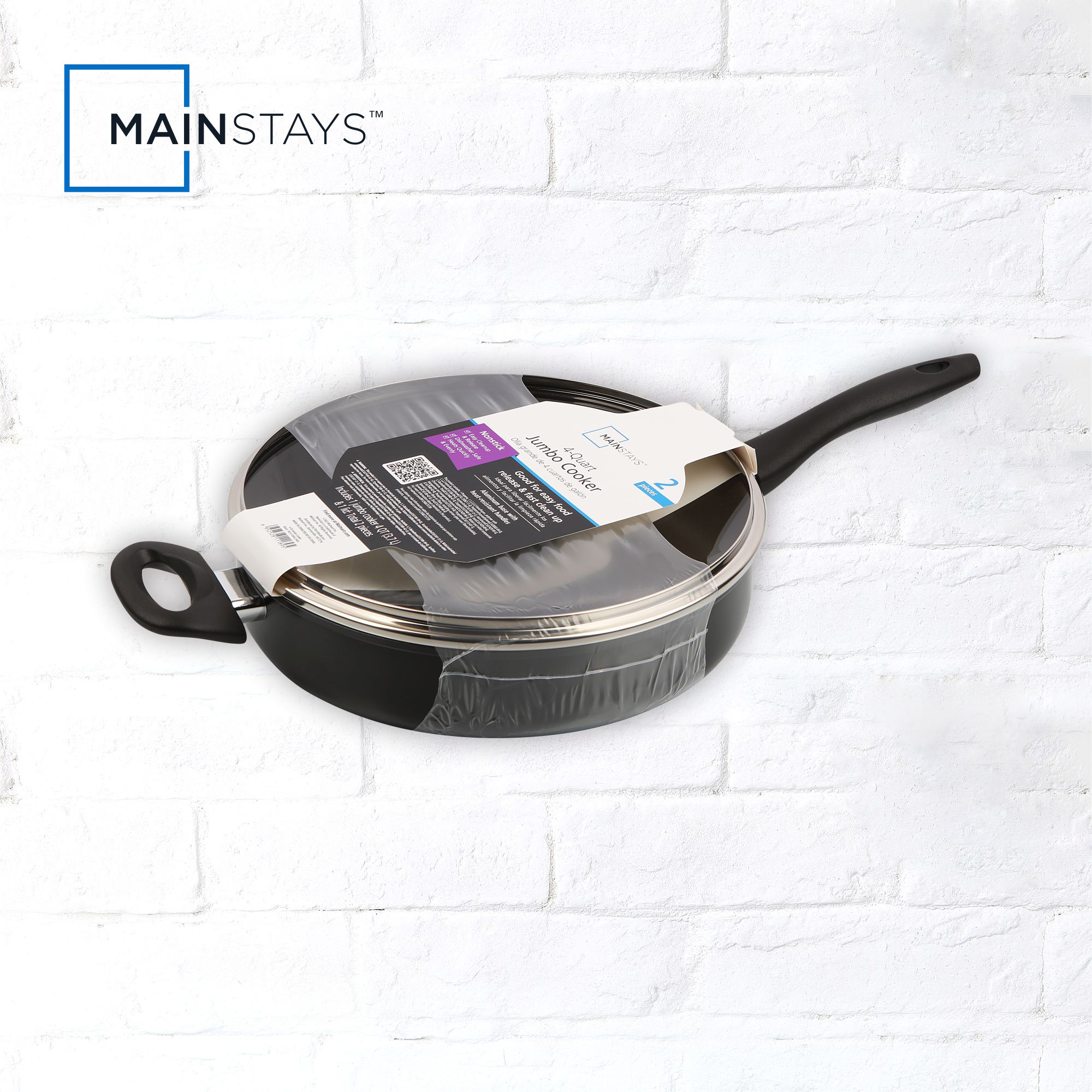 Mainstays 4-Quart Nonstick Jumbo Cooker Frying Pan, Black photo 8