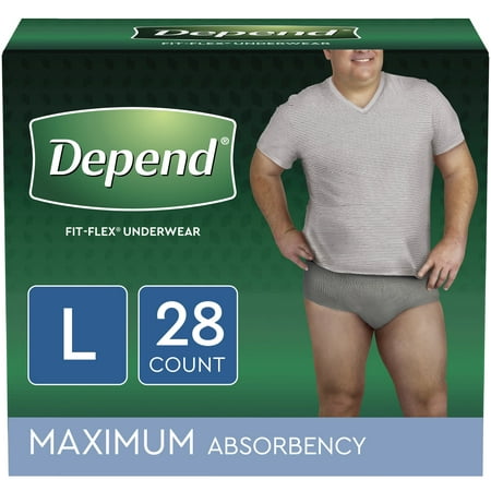 Depend Fit-Flex Incontinence Underwear for Men, Maximum Absorbency, Large, Grey, 28