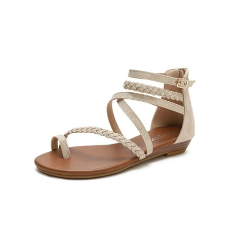 

Women s Gladiator Sandals Summer Flat Thong Cross Strappy Sandals Trendy Roman Shoes with Zipper