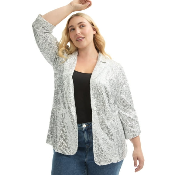 June & Vie Women's Plus Size Sequin Blazer