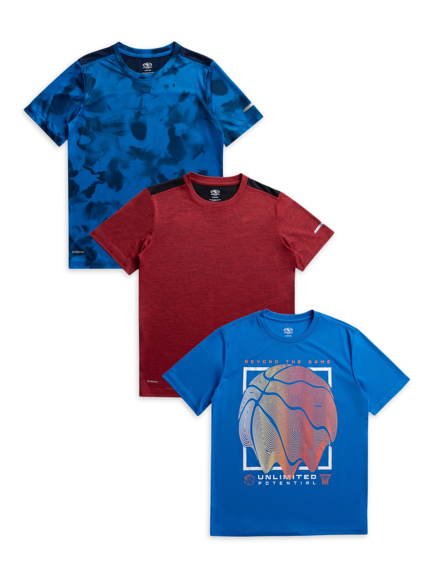 Athletic Works Boys Active Solid and Print Short Sleeve TShirts, 3