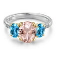 thumbnail image 3 of Gem Stone King 925 Silver and 10K Yellow Gold Peach Nano Morganite and Swiss Blue Topaz and Lab Grown Diamond Engagement Ring for Women | 3.16 Cttw | Oval 9X7MM | October Birthstone | Size 8, 3 of 6