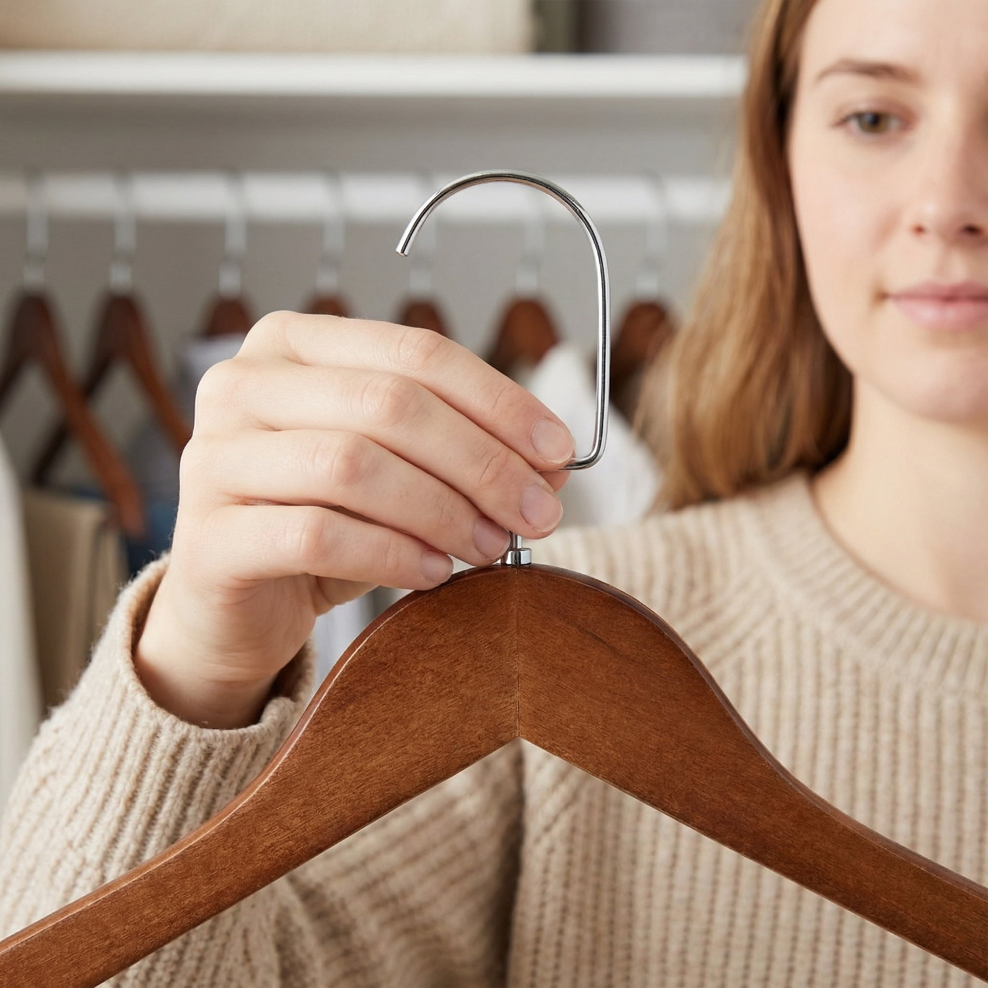 Unique Bargains 2Pcs Wood 360-Degree Space Saving Clothes Hangers Brown