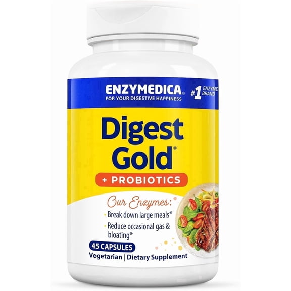 Enzymedica Digest Gold Probiotics, 2-in-1 Digestive Enzymes & Probiotic Support, Promotes Gut Health with 1 Billion Active Cultures, 45 Capsules