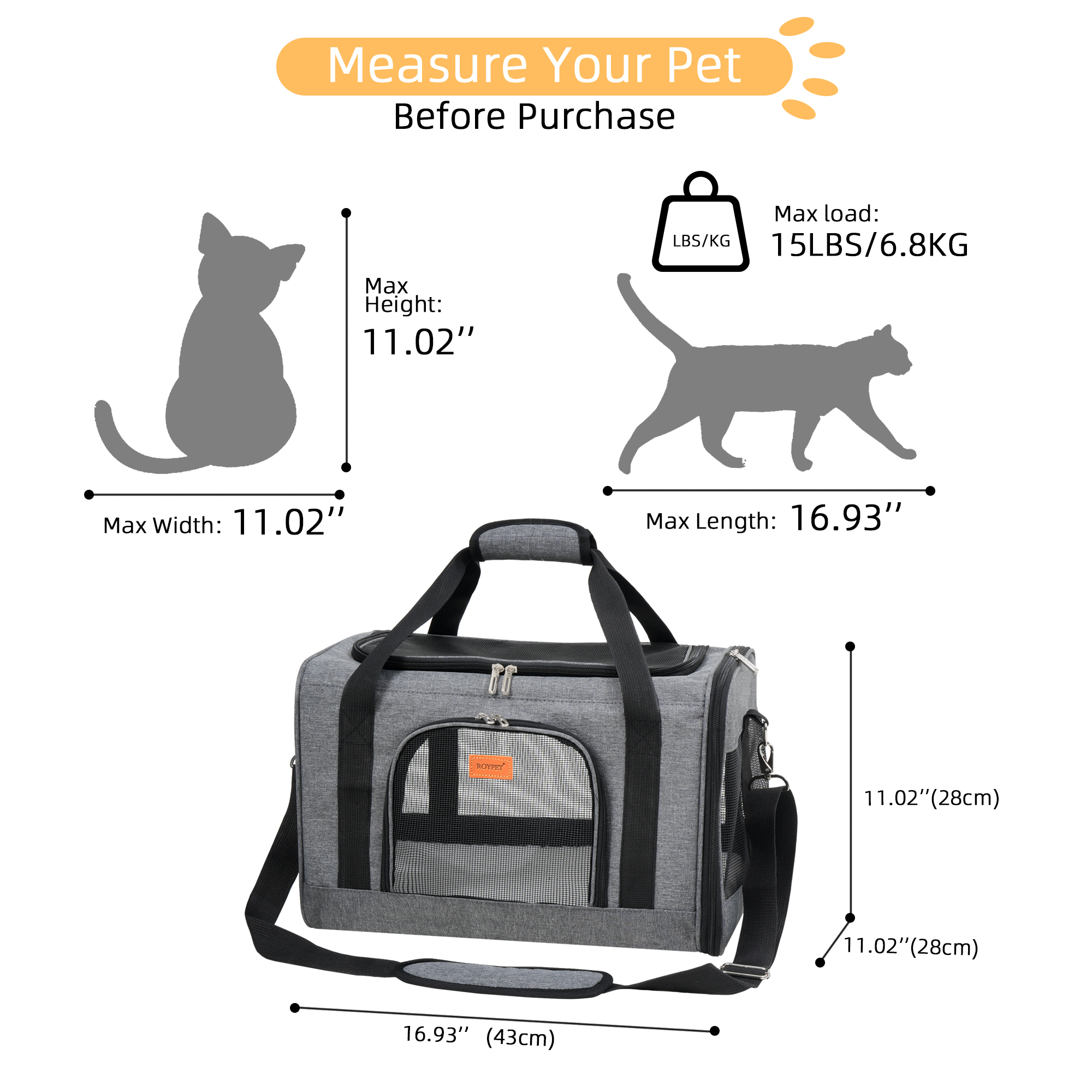Roypet Airline Approved Soft-Sided Pet Carrier, Gray photo 6