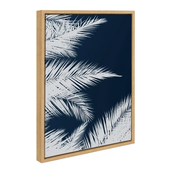 Kate and Laurel Sylvie Palm Cyanotype 1 Framed Canvas Wall Art by Alicia Bock, 18x24 Natural, Blue and White Palm Frond Art for Wall