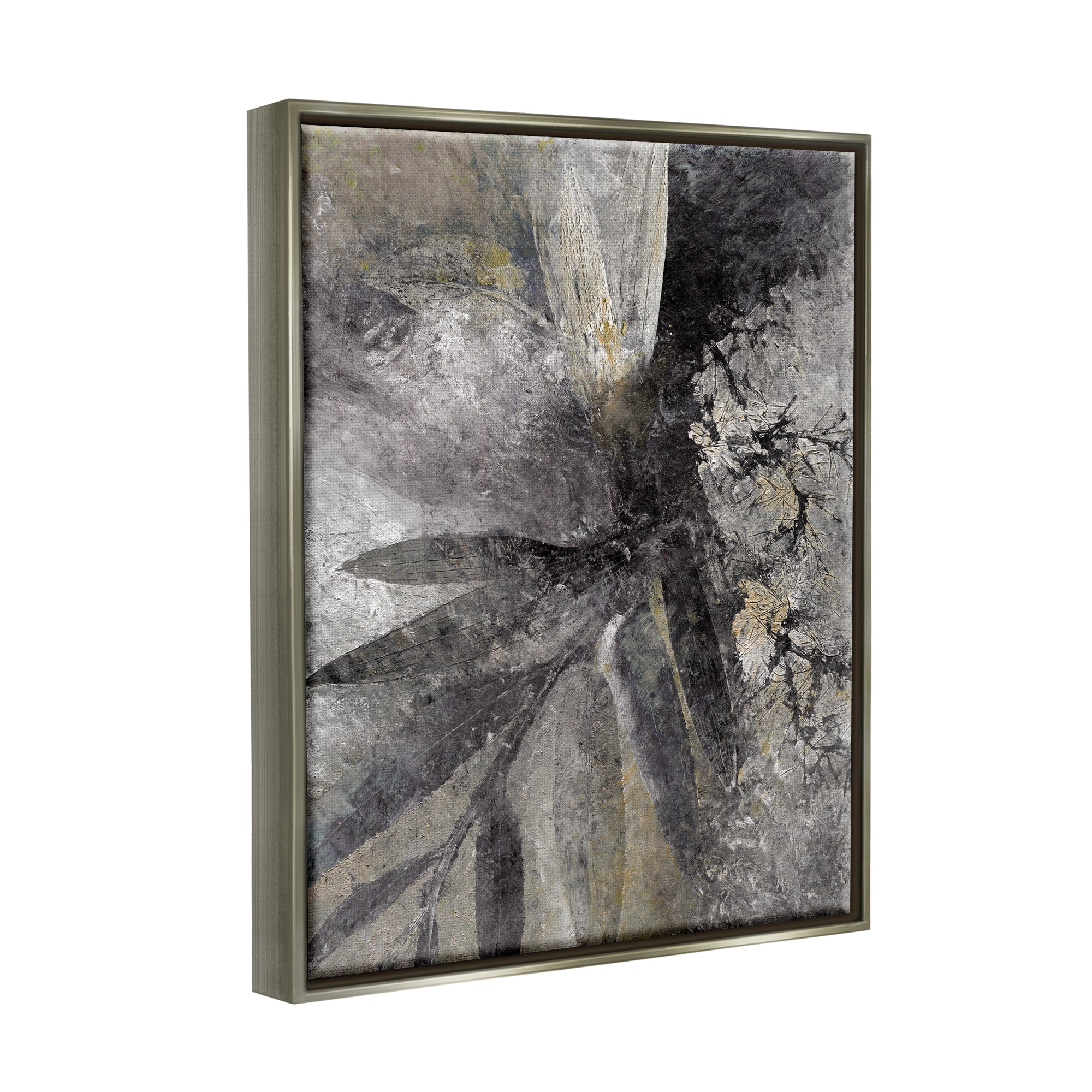 Stupell Industries Grey Abstract Botanical Abstract Painting Gray Floater Framed Canvas Art Print Wall Art, 17 x 21