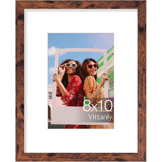 Vittanly 8x10 Picture Frame, Display Pictures 5x7 with Mat or 8x10 without Mat, Premium Material with Shatter Resistant Plexiglass, Photo Frame for Wall or Table Top Display, Dark Brown, 1 Pack