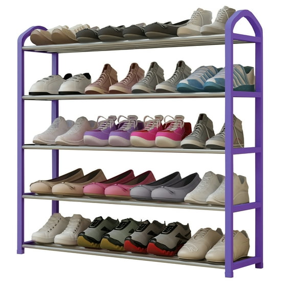 5-layers Shoe Rack Space-saving Steel Pipe Shoes Storage Organizer Boots Shoe Shelf (Purple)