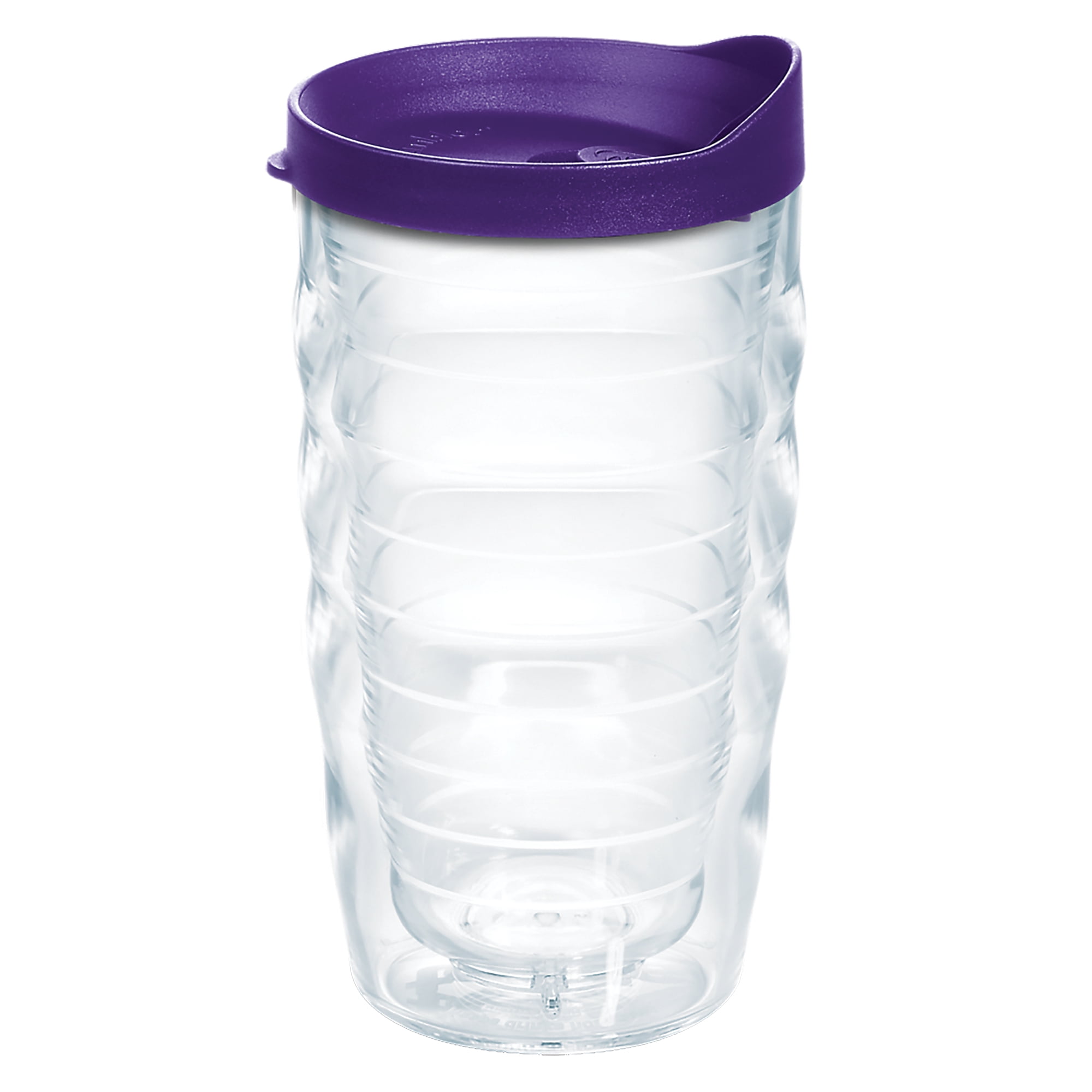 Tervis Clear & Colorful Lidded Made in USA Double Walled Insulated Tumbler Travel Cup Keeps Drinks Cold & Hot, 10oz Wavy, Royal Purple Lid
