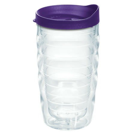 Tervis Clear & Colorful Lidded Made in USA Double Walled Insulated Tumbler Travel Cup Keeps Drinks Cold & Hot, 10oz Wavy, Royal Purple Lid