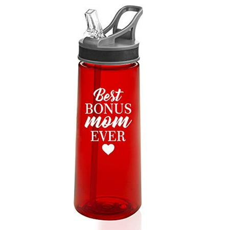 22 oz. Sports Water Bottle Travel Mug Cup With Flip Up Straw Best Bonus Mom Ever Step Mom Mother (Best Flip Phone Ever Made)