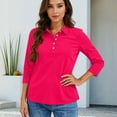 thumbnail image 5 of 3/4 Length Sleeve Womens Tops 2026 Spring Summer Collared Polo Shirts V Neck Casual Basic Polos Tees Shirt Hot Pink 2XL, 5 of 6