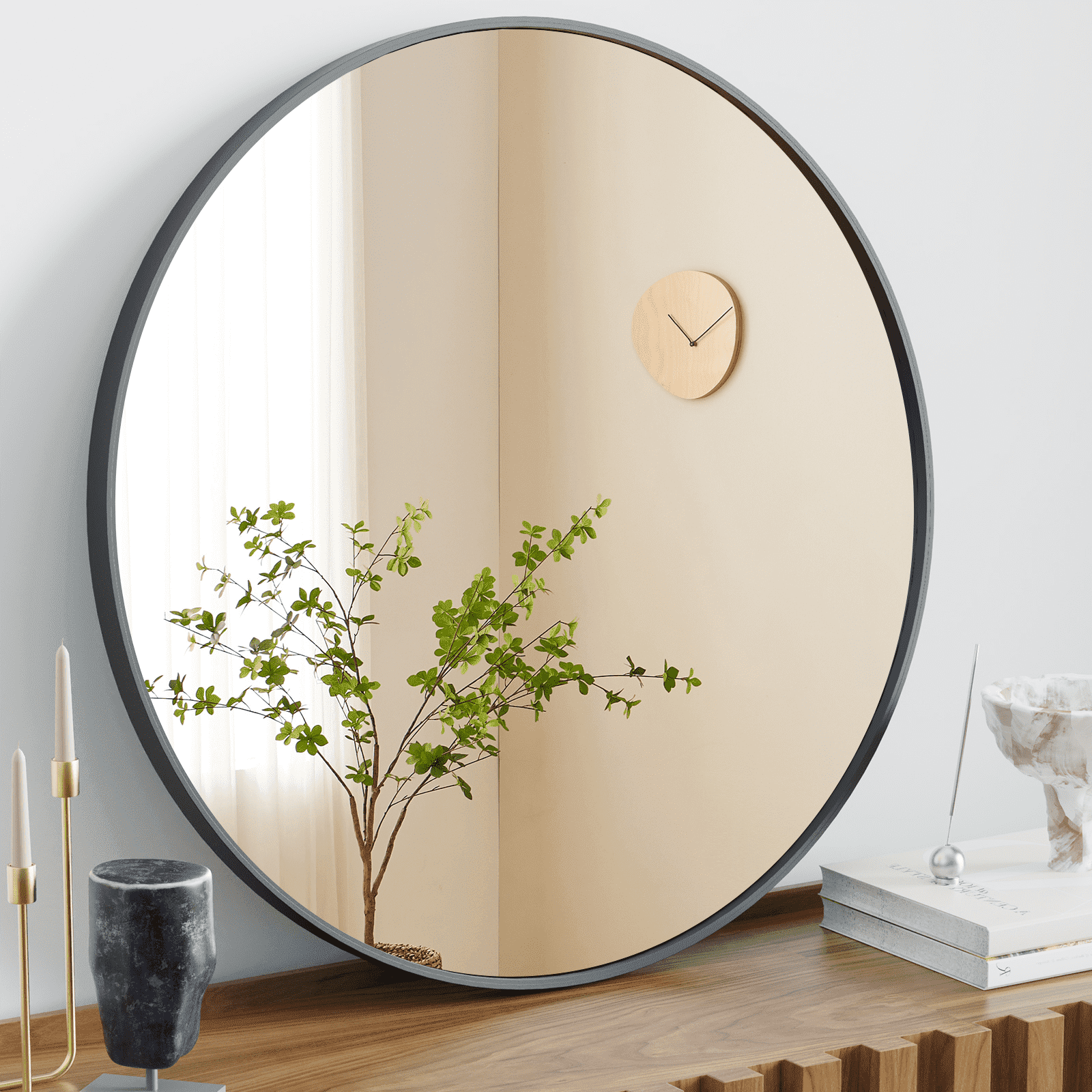MAYEERTY 30" Wall Mirror Bathroom Mirror Wall Mounted Round Mirror，Black