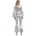 thumbnail image 2 of Haitryli Womens Shiny Metallic Flared Jumpsuit 70s Hippie Outfits Disco Party Festival Rave Romper Silver L, 2 of 7