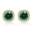 thumbnail image 2 of 18k Yellow Gold 1/2 Carat Round Created Emerald Halo Stud Earrings Plated by Paris Jewelry, 2 of 4