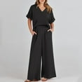 thumbnail image 4 of Women 2 Piece Outfits Summer Casual Short Sleeve V Neck Crop Top Wide Leg Pants Matching Set With Pocket Women Holiday Outfits Pant Suits for Women Dressy Wedding Guest plus Size Pant Suit Women, 4 of 7