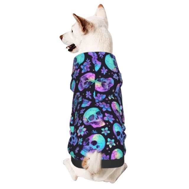 Fotbe Skull flower tie dye Sudadera con Estampado para Perros Pequeños – Suéter con Capucha para Mascotas, Tela Suave de Forro Polar con Bolsillo-X-Small