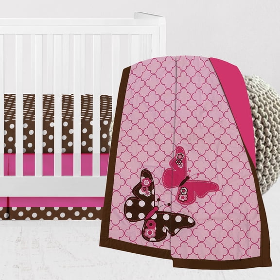 Bacati - Butterflies 3-Piece Crib Bedding Set - Pink/Chocolate Girls
