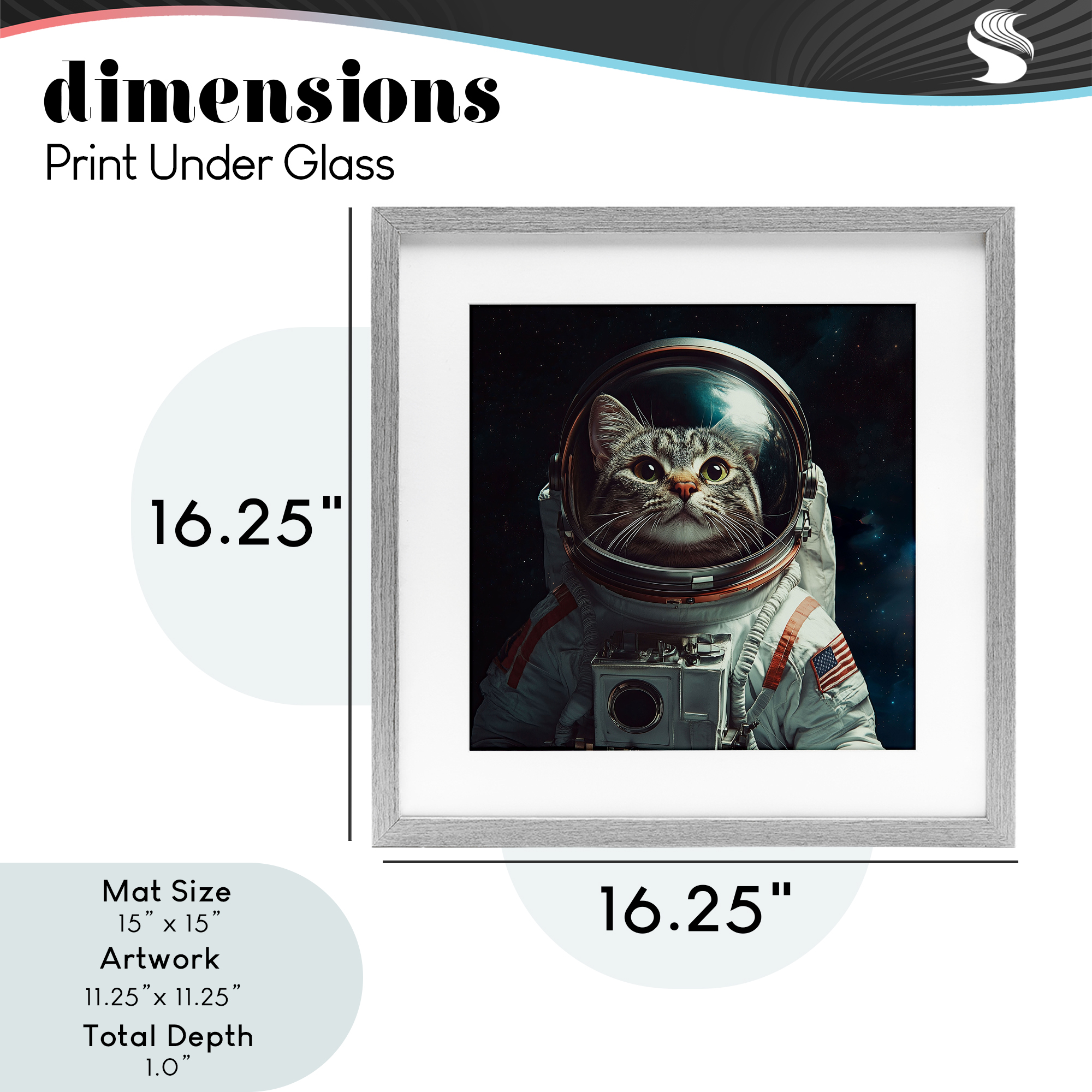 Catstronaut Cat Astronaut Gray Framed Print Under Glass, design by Jim Baldwin