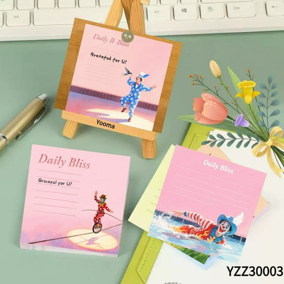 Mini Note Cards (3.54×3.54 Inches) - 100-Pack with 100 Various Emoticon Stickers, Colorful Clown Memo Pads – Perfect for Daily Notes & Gifts, Exquisite and Delicate for Emotional