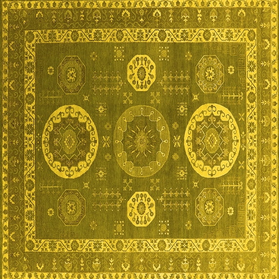 Ahgly Company Indoor Square Oriental Yellow Industrial Area Rugs, 4' Square