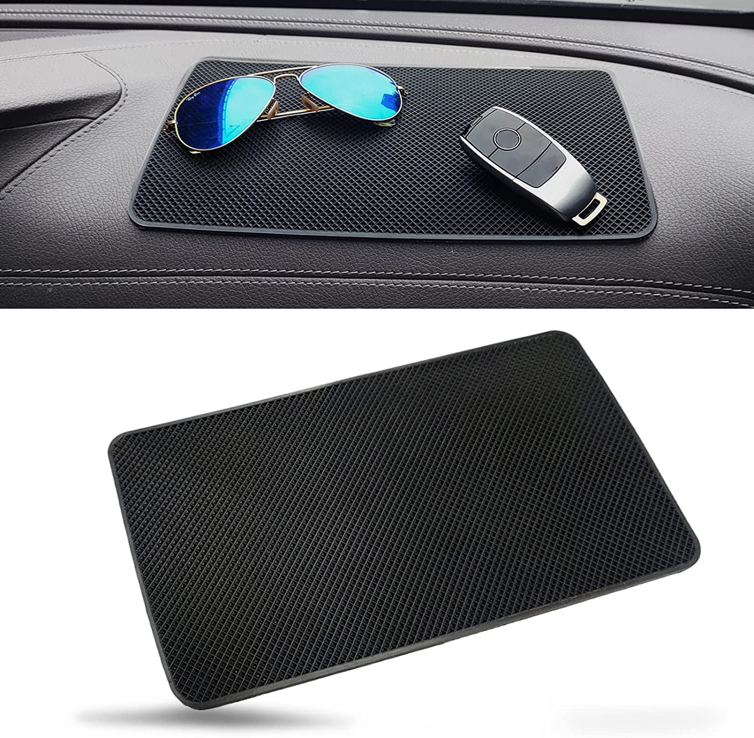 Car Dashboard Anti-Slip Rubber Pad, 10.6 x 5.9 Universal Non-Slip Car Magic  Dashboard Sticky Adhesive Mat for Cell Phones, Sunglasses, Keys, Coins and  More (Black/Grid) 
